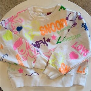 Zara White Kids Sweatshirt with Neon Snoopy & Friends Graffiti